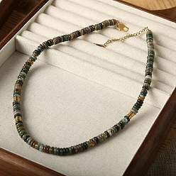 (RRHB277) Кристалл на подкладке из медово-бежевого цвета Ожерелья из натурального индийского агата в стиле хейши для женщин, с концевыми цепями из нержавеющей стали, золотые, 15.75 дюйм (40 см)