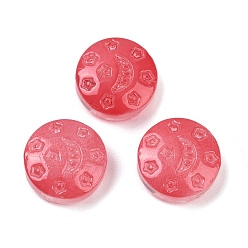 Индийский Красный Прозрачные стеклянные бусины, Плоский круглый с луной и звездой, спекающийся лак, Индийская красная, 13x6 мм, отверстие : 1 мм