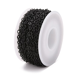 Electrophoresis Black 304 Stainless Steel Textured Cable Chains, Soldered, with Spool, Knurling, Electrophoresis Black, 3.5x2.5x0.4mm, about 32.8 Feet(10m)/roll