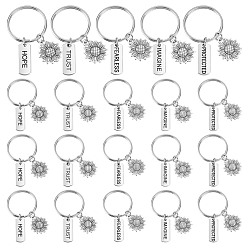 Античный Серебристый & Цвет Нержавеющей Стали Брелки из сплава в тибетском стиле, с 304 застежкой-брелком из нержавеющей стали, цветок, старинное серебро и цвет нержавеющей стали, 47 мм
