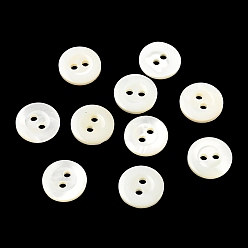 Seashell Color Natural Shell Buttons, 2-Hole Flat Round Buttons with Vintage Rimmed, Seashell Color, 11x2mm, Hole: 2mm