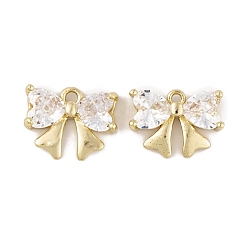 Настоящее золото 14K Латунные микропаве прозрачные кубические циркониевые подвески, без кадмия, без никеля и без свинца, долговечный, бантом, реальный 14 k позолоченный, 9.5x12x3.5 мм, отверстие : 1 мм