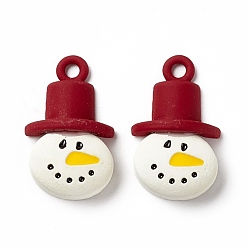 White Christmas Theme Spray Painted Alloy Enamel Pendants, Snowman, White, 19x11.5x5mm, Hole: 1.6mm