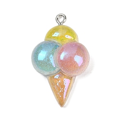 Ice Cream Прозрачные смоляные подвески, с платиновой железной петлей и пудрой с блестками, мороженое, 33.5x20.5x9.5 мм, отверстие : 2 мм