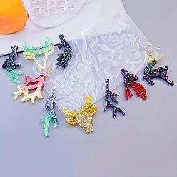 Олень Рождественские подвески своими руками в силиконовой форме, формы для литья смолы, для уф-смолы, изготовление изделий из эпоксидной смолы, белые, олень, 150x95x5 мм, внутренний диаметр: 45~46x18~27 мм