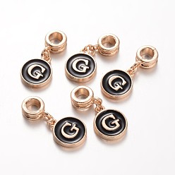 Letter G Alloy Enamel European Dangle Charms, Flat Round with Letter.G, 27mm, Hole: 5mm