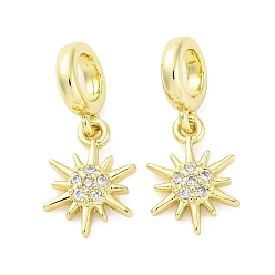 Настоящее золото 16K Латунное микропейв с кубическим цирконием европейские подвески с подвесками, солнце, Подвески с большими отверстиями, без кадмия и без свинца, реальный 16 k позолоченный, 20 мм, отверстие : 4.2 мм