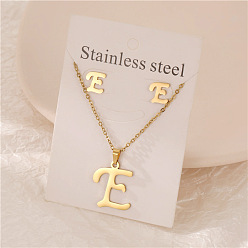 Letter E Ожерелья с подвесками в виде букв из нержавеющей стали и комплекты серег-гвоздиков, золотые, Письмо E, 450 мм