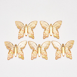 Champagner gelb Transparenten Acryl-Anhänger, mit plattiertem Boden, Schmetterling, Champagner gelb, 34x39x5.5 mm, Bohrung: 1.2 mm