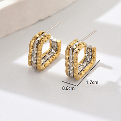 Golden & Stainless Steel Color 201 Stainless Steel Stud Earrings for Women, Half Hoop Earrings, Golden & Stainless Steel Color, 17x6mm