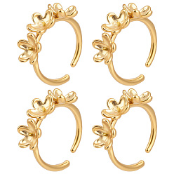 Настоящее золото 18K 4шт. 304 фурнитура для открытого кольца-манжеты в виде цветка из нержавеющей стали, настройки колец для полупросверленных бусин, реальный 18 k позолоченный, внутренний диаметр: 18 мм, лоток : 7.5x8 мм, штифты : 1 мм