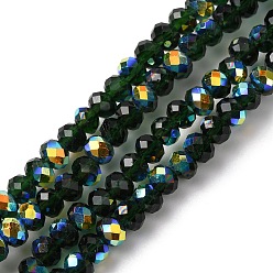 Темно-серый Гальванизируйте прозрачное стекло бисер нитей, рондель, с покрытием AB цвета, с половиным покрытием, граненые, темно-серый, 4x3 мм, отверстие : 1 мм, около 145~148 шт / нитка, 17.83~18.31'' (45.3~46.5 см)