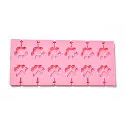 Pink Изготовление силиконовых форм для леденцов своими руками, конфеты формы, с рисунками собачих следов, 12 полости, розовые, 115x264x8 мм, внутренний диаметр: 32x35 мм, подходит для палочки 3мм
