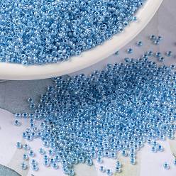 (RR221) Sky Blue Lined Crystal Миюки круглые бусины рокайль, японский бисер, 15/0, (rr 221) кристалл с голубой линией, 1.5 мм, отверстие : 0.7 мм, Около 5555 шт / 10 г