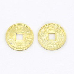 Mixed Color Feng Shui Chinoiserie Jewelry Findings Alloy Copper Cash Beads, Flat Round Chinese Ancient Coins with Character KangXi, Mixed Color, 10x1mm, Hole: 2x2mm