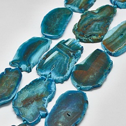 Bleu Ciel Clair Pierre gemme agate naturelle, perles de dalle plate, tranches d'agate, nuggets, teints et chauffée, lumière bleu ciel, 40~50x30~49x5~7mm, Trou: 2~3mm, Environ 8~9 pcs/chapelet, 14.9 pouce (39 cm)