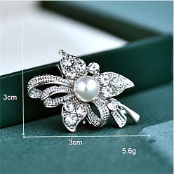 Платина Брошь в виде цветка из сплава кристаллов и страз для рюкзака, с имитацией жемчужина бисера, платина, 30 мм