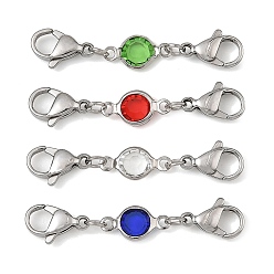 Mixed Color 304 Stainless Steel & Glass Connector Charms, Flat Round Links, Mixed Color, 40mm
