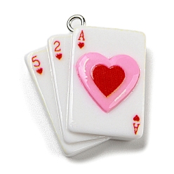 Playing Theme Подвески из смолы на день святого валентина, с платиновым тоном железная петля, игровая тема, 28x24x7 мм, отверстие : 1.8 мм