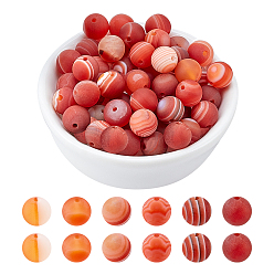 Полосатый Агат Натуральный сорт полосатый агат / полосатый агат, окрашенная и подогревом, матовые, круглые, 8~8.5 мм, отверстие : 1.2 мм, около 39 шт / нитка, 14.56 дюйм (37 см), 2 пряди / коробка