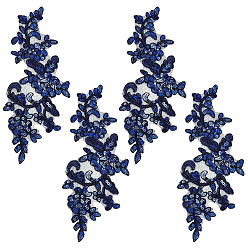 Midnight Blue 2Pairs Leaves Polyester Embroidery Ornaments Accessories, Lace Sequins Clothing Sew on Patches, Suitable for Wedding Dress, Performance Clothes, Midnight Blue, 240x100x1mm