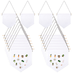 White Polycotton Wall Hanging Brooch Jewelry Banner Holder, for Badge Storage, with Wood Stick, White, 500~505mm, Pendant: 265x300x1.5~9mm.