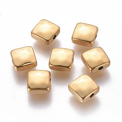 Golden Ion Plating(IP) 304 Stainless Steel Beads, Square, Golden, 8.5x8.5x4mm, Hole: 1.6mm