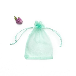 Средний Весенно-Зеленый Прямоугольные сумки для хранения подарков из органзы на шнурке, средний весенний зеленый, 12x9 см
