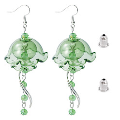 Темно-оливково-зеленый Латунь качают серьги, со стеклянной подвеской, медуза, темно-оливковый зеленый, 85 мм