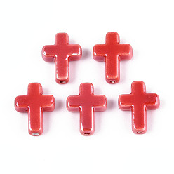 Красный Фарфоровые бусины ручной работы, яркие глазированный фарфор, крестик, красные, 16~17x13~13.5x5~5.5 мм, отверстие : 1.4~1.8 мм