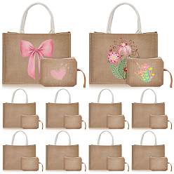 Светло-коричневый 10шт. мешковины для упаковки, с 10шт. хлопчатобумажными и льняными кошельками для монет, прямоугольные, загар, 37.5x28.2x1.9 см и 14x18x0.35 см