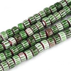Зеленый Ручной работы тысячецветник стеклянные бусины нитки, баррель, зелёные, 6~6.5x4 мм, отверстие : 0.8 мм, около 96~97 шт / нитка, 15.35~15.75'' (39~40 см)