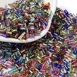Colorful Baking Paint Glass Round Bugle Beads, Silver Lined, Tube, Colorful, 3.5~3.8x2~2.5mm, Hole: 1.2mm