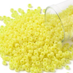 (902F) Canary Yellow Pearl Matte TOHO Round Seed Beads, Japanese Seed Beads, Frosted, (902F) Canary Yellow Pearl Matte, 8/0, 3mm, Hole: 1mm, about 222pcs/bottle, 10g/bottle