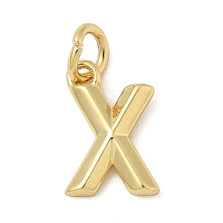 Letter X Латунь прелести, стойки покрытие, без кадмия и без свинца, долговечный, с целью перехода в кольце, реальный 18 k позолоченный, Письмо X, 11.5x8x2 мм, отверстие : 3 мм