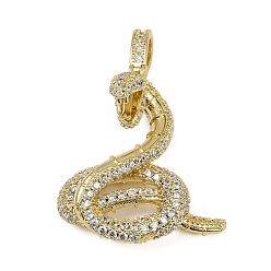Настоящее золото 18K Латунные микро проложить кубического циркония подвески, змеиные чары, долговечный, без кадмия и без свинца, стойки покрытие, реальный 18 k позолоченный, 44x32.5x16.5 мм, отверстие : 7x4.5 мм