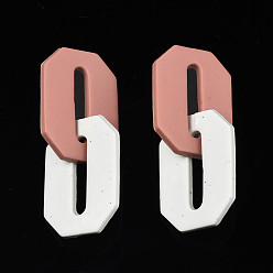 Salmon Foncé Anneaux de liaison en argile polymère faits à la main, double hexagone, saumon foncé & blanc, 61mm, anneau: 37x25x2.5 mm