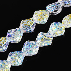 Прозрачный Прозрачность гальванизированные стеклянные бусины нити, самородки, с покрытием AB цвета, с половиным покрытием, прозрачные, 14x13.5x9.2 мм, отверстие : 0.9 мм, около 45 шт / нитка, 24.61'' (62.5 см)
