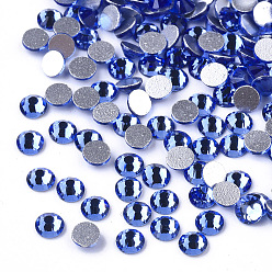 Sapphire Glass Flat Back Rhinestone Cabochons, Back Plated, Faceted Half Round, Sapphire, SS20, 4.6~4.8x2mm, about 1440pcs/bag