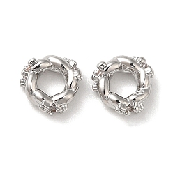 Платина Латунные микро проложить кубического циркония бусы, без кадмия, без никеля и без свинца, твист кольцо, реальный 18 k позолоченный, 6x2 мм, отверстие : 2.5 мм