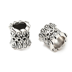 Античное Серебро Европейские сплавочные бусины тибетского стиля , бусины с большим отверстием, без кадмия и без свинца, колонка, античное серебро, 8x8.5 мм, отверстие : 5 мм, Около 980 шт / 1000 г