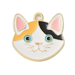 Белый Подвески из эмали и сплава, очарование кошачьей головы, золотые, белые, 19.5x19.5x1.5 мм, отверстие : 1.8 мм