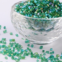 Dark Green 11/0 Two Cut Glass Seed Beads, Hexagon, Trans.Colours Rainbow, Dark Green, Size: about 2.2mm in diameter, about 37500pcs/Pound
