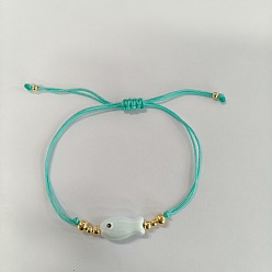 Аква Регулируемые браслеты с подвесками в виде плетеных фарфоровых рыбок, плетеные браслеты из нейлонового шнура для женщин, с латунным, вода, 11.02 дюйм (28 см)