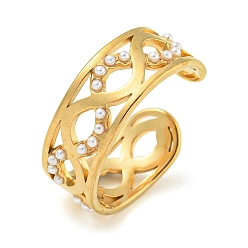 Золотой Ионное покрытие (ip) 304 манжета из нержавеющей стали открытые кольца, с ABS имитации жемчуга, украшения для женщин, золотые, 7.5 мм, внутренний диаметр: 18 мм