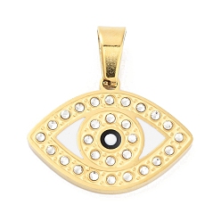 Черный 304 прелести нержавеющей стали, с стразами и эмалью, реальный 18 k позолоченный, очарование сглаза, чёрные, 16.5x22.5x2 мм, отверстие : 6.5x4 мм