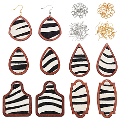(52) Непрозрачная лаванда Набор для самостоятельного изготовления сережек с узором «зебра», включая большие подвески из воловьей кожи, латунные серьги-крючки в форме капли, фонарика и бутылки, седло коричневый, 130 шт / коробка