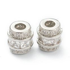 Платина Латунные прозрачные бусины из кубического циркония, долговечный, с целью перехода в кольце, трубка, платина, 8x7 мм