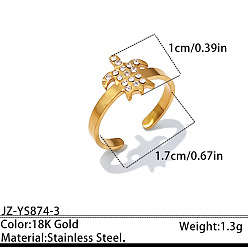 Turtle Ocean 304 Stainless Steel Rhinestone Cuff Open Rings, Golden, Turtle, 17mm
