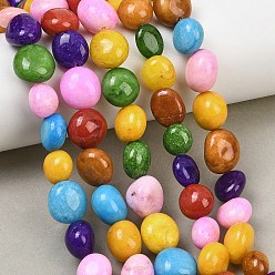 Mixed Color Dyed Natural White Jade Beads Strands, Nuggets, Tumbled Stone, Mixed Color, 9.5~13x9~12x9~15mm, Hole: 0.8mm, about 32pcs/strand, 15.35''(39cm)